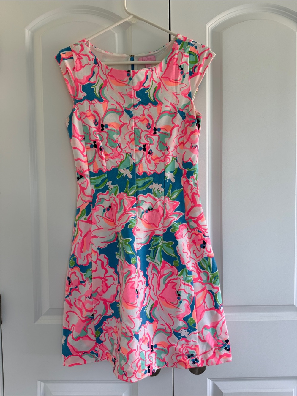 Lilly Pulitzer Floral Cap-Sleeve A-Line Dress in Pink and Blue